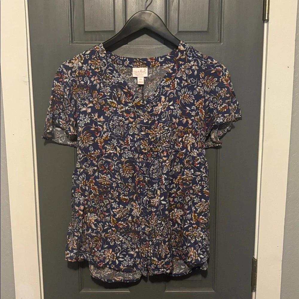 Knox Rose Navy Floral Blouse Button Down - Picture 1 of 3